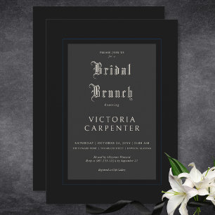 Dark Gothic Minimal Black & Blue Bridal Brunch Invitation