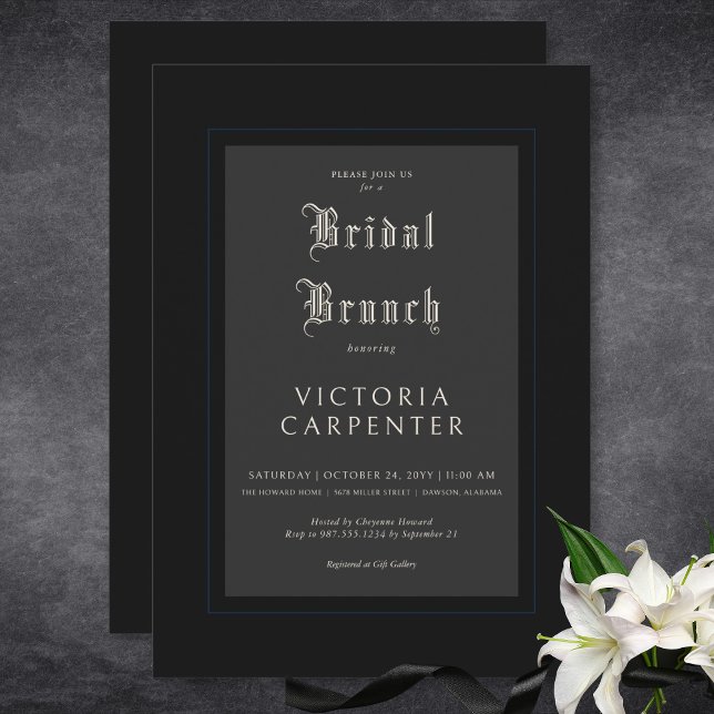 Dark Gothic Minimal Black & Blue Bridal Brunch Invitation (Dark Gothic Minimal Black & Blue Bridal Brunch Invitation)