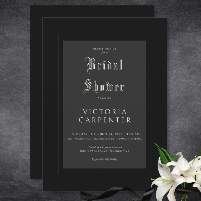 Dark Gothic Minimal Black & Blue Bridal Shower Invitation (Dark Gothic Minimal Black & Blue Bridal Shower Invitation)