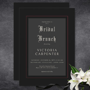 Dark Gothic Minimal Black & Red Bridal Brunch Invitation