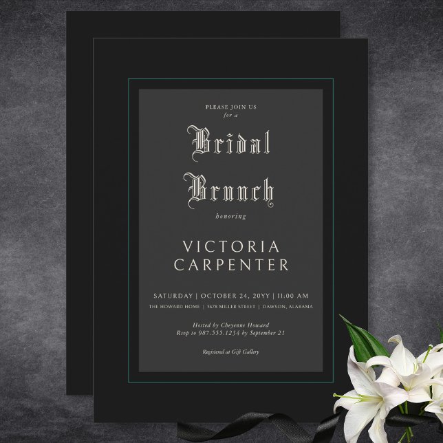 Dark Gothic Minimal Black & Teal Bridal Brunch Invitation (Dark Gothic Minimal Black & Teal Bridal Brunch Invitation)