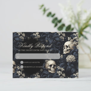 Dark Gothic Moody Skulls & Flowers Wedding RSVP Card