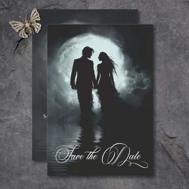 Dark Gothic Moonlight Couple Silhouette Wedding Save The Date (Dark Gothic Moonlight Couple Silhouette Wedding Save The Date)