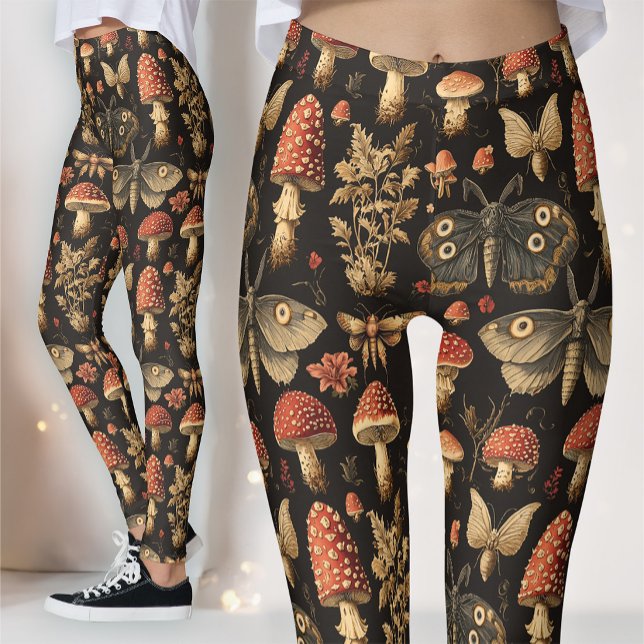 Dark Gothic Mushroom Specimen Dark Academia Moth Leggings (Creator Uploaded)