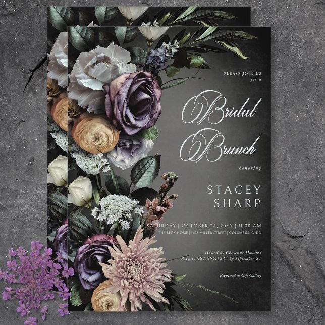 Dark Gothic Mysterious Muted Floral Blur Brunch Invitation (Dark Gothic Mysterious Muted Floral Blur Brunch Invitation)