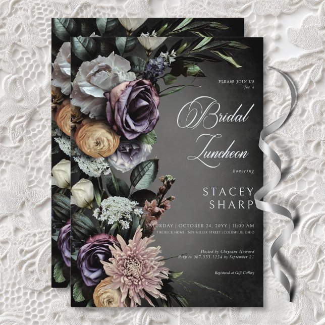 Dark Gothic Mysterious Muted Floral Blur Luncheon Invitation (Dark Gothic Mysterious Muted Floral Blur Luncheon Invitation)
