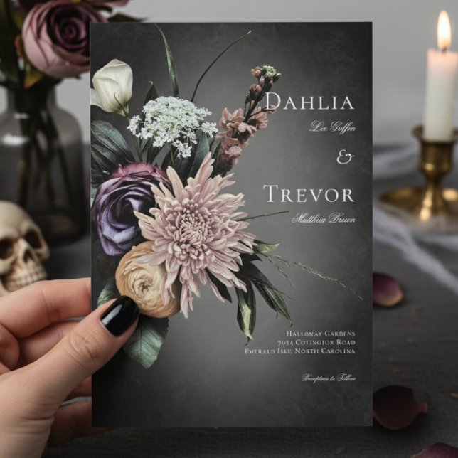 Dark Gothic Mysterious Muted Floral Blur Wedding Invitation (Creator Uploaded)