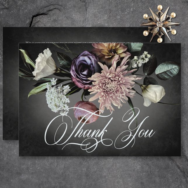 Dark Gothic Mysterious Muted Floral Blur Wedding Thank You Card (Dark Gothic Mysterious Muted Floral Blur Wedding Thank You Card)