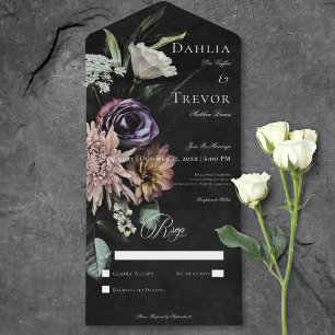 Dark Gothic Mysterious Muted Floral No Dinner All In One Invitation