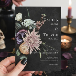 Dark Gothic Mysterious Muted Floral Wedding Invitation
