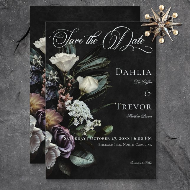 Dark Gothic Mysterious Muted Floral Wedding Save The Date (Dark Gothic Mysterious Muted Floral Wedding Save The Date)