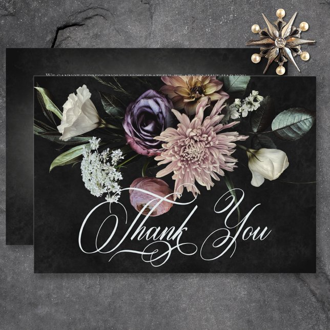 Dark Gothic Mysterious Muted Floral Wedding Thank You Card (Dark Gothic Mysterious Muted Floral Wedding Thank You Card)