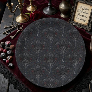 Dark Gothic Onyx Baroque Raven Paper Plate