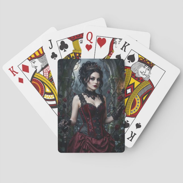 Dark Gothic Queen of Hearts Greeting Card (Back)