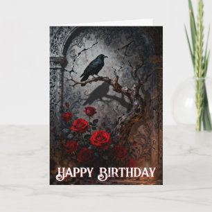 Dark Gothic Raven and Roses Mural Birthday Card