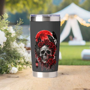 Dark Gothic Raven Skull with Crimson Roses Hallowe Insulated Tumbler
