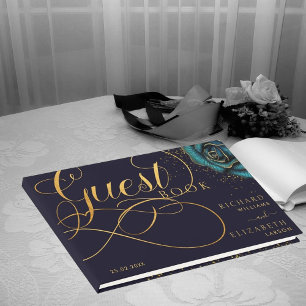 Dark Gothic Rose Glitter Wedding Guest Book