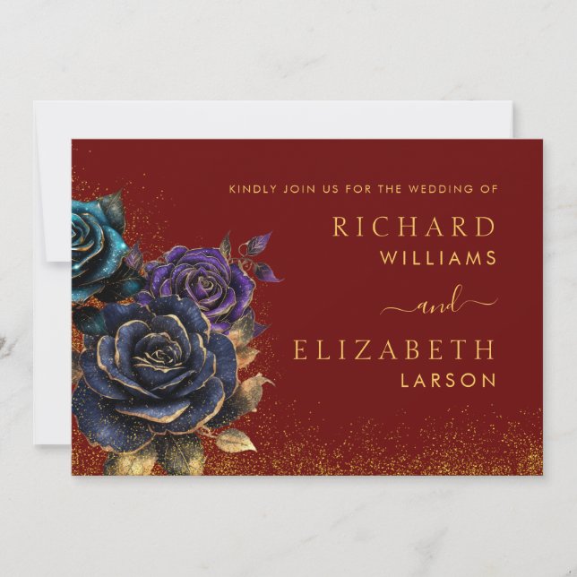 Dark Gothic Rose Glitter Wedding Invitation (Front)
