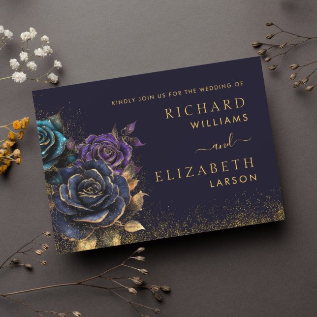 Dark Gothic Rose Glitter Wedding Invitation (Dark Gothic Rose Glitter Wedding Invitation)
