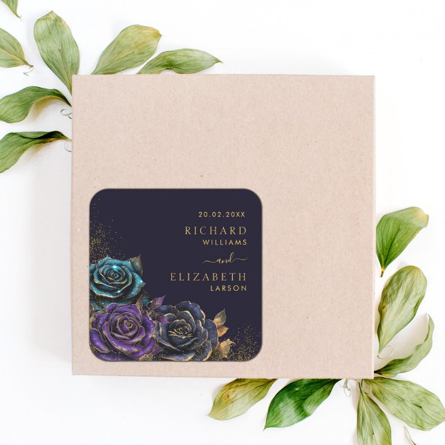 Dark Gothic Rose Glitter Wedding Square Sticker (Creator Uploaded)