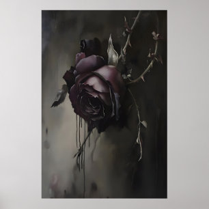 Dark Gothic Rose Painting Moody Floral Still Life Poster