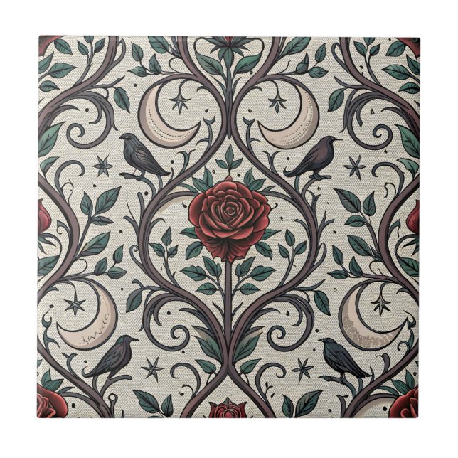 Dark Gothic Rose Pattern (1) Tile (Front)