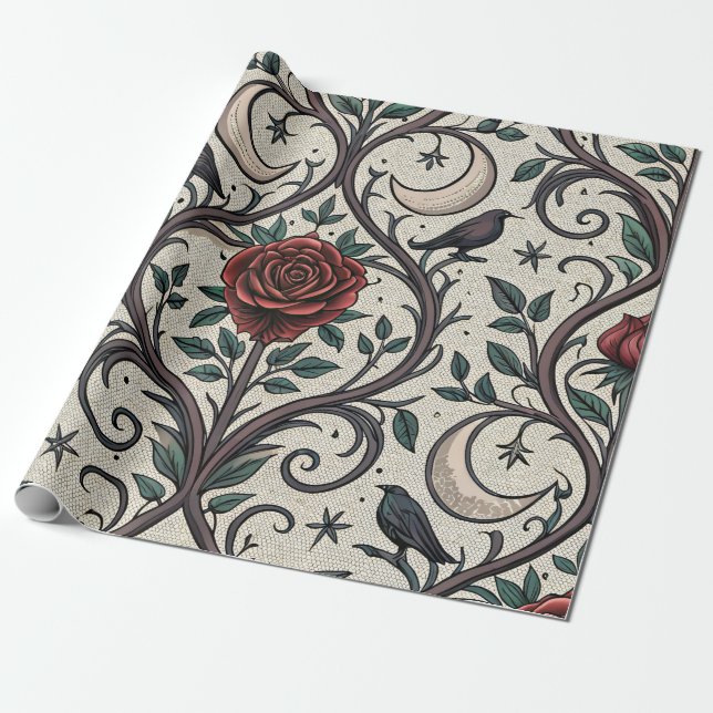 Dark Gothic Rose Pattern (1) Wrapping Paper (Unrolled)
