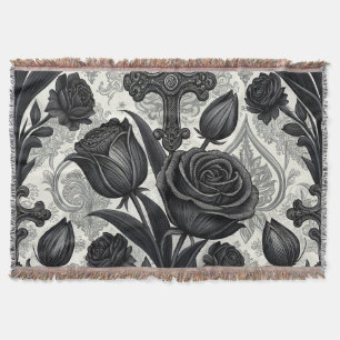 Dark Gothic Rose Pattern (2) Throw Blanket