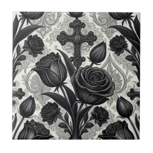 Dark Gothic Rose Pattern (2) Tile
