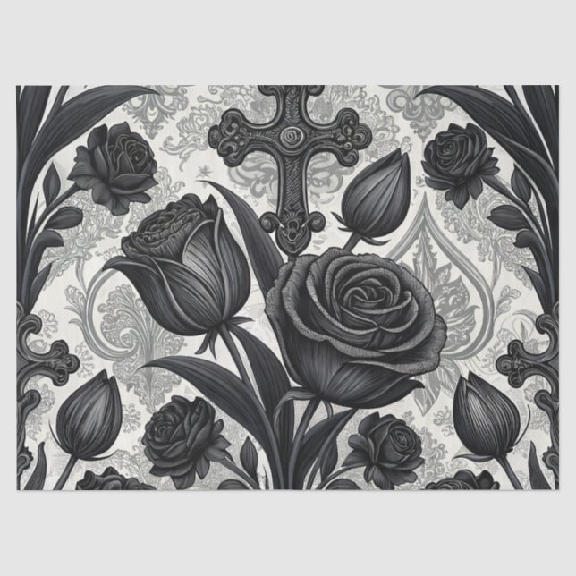 Dark Gothic Rose Pattern (2) Tissue Paper (Front)
