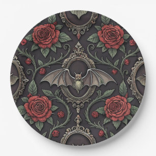Dark Gothic Rose Pattern (4) Paper Plate
