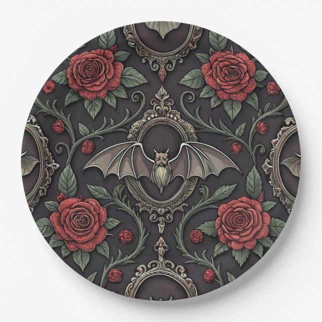 Dark Gothic Rose Pattern (4) Paper Plate (Front)