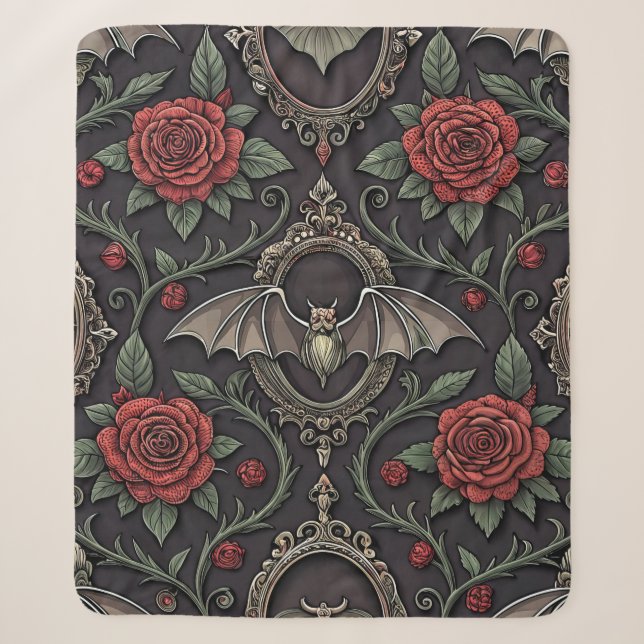 Dark Gothic Rose Pattern (4) Sherpa Blanket (Front)