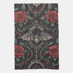 Dark Gothic Rose Pattern (4) Tea Towel