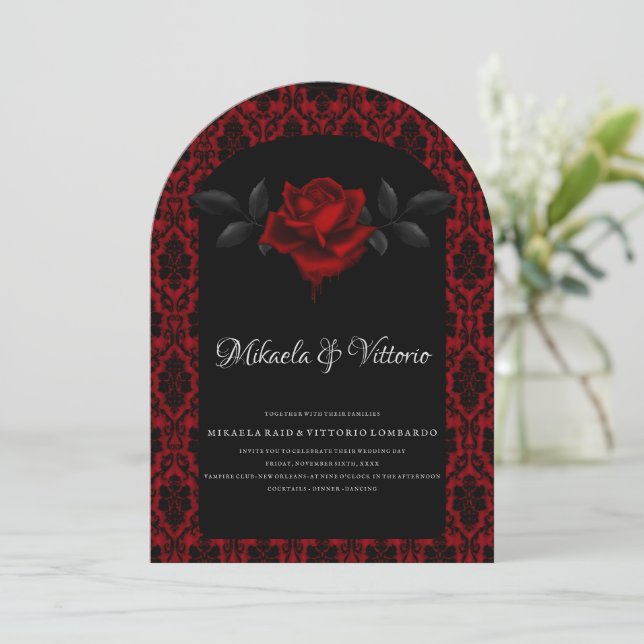 Dark Gothic Rose wedding Invitation (Standing Front)
