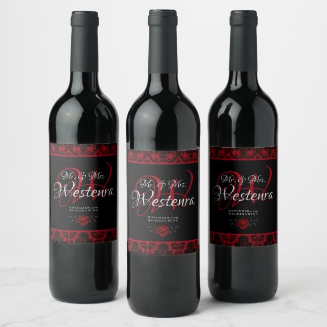 Dark Gothic Rose Wedding Wine Label (Bottles)