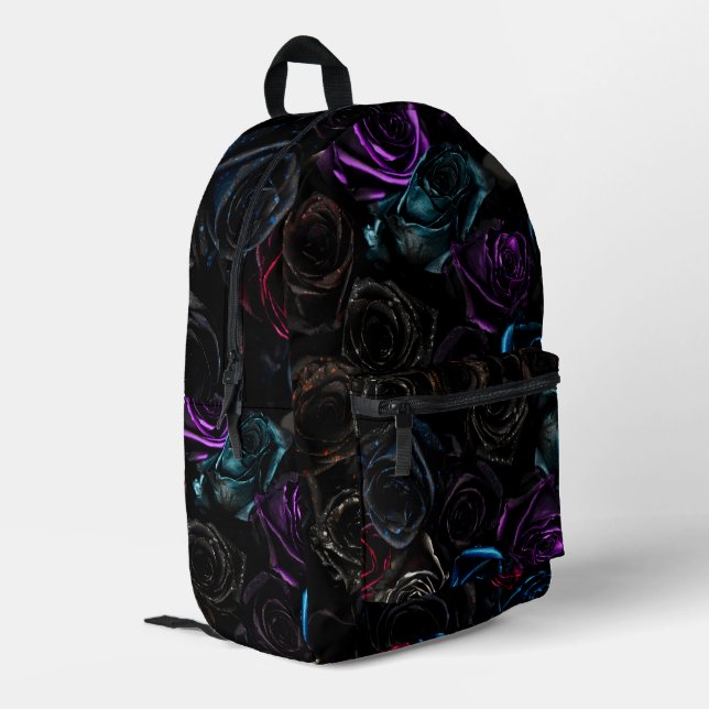 Dark Gothic Roses Velvet Floral Texture Pattern Printed Backpack (Back Corner Left)