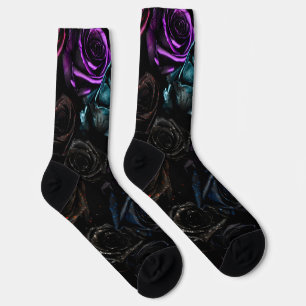Dark Gothic Roses Velvet Floral Texture Pattern Socks