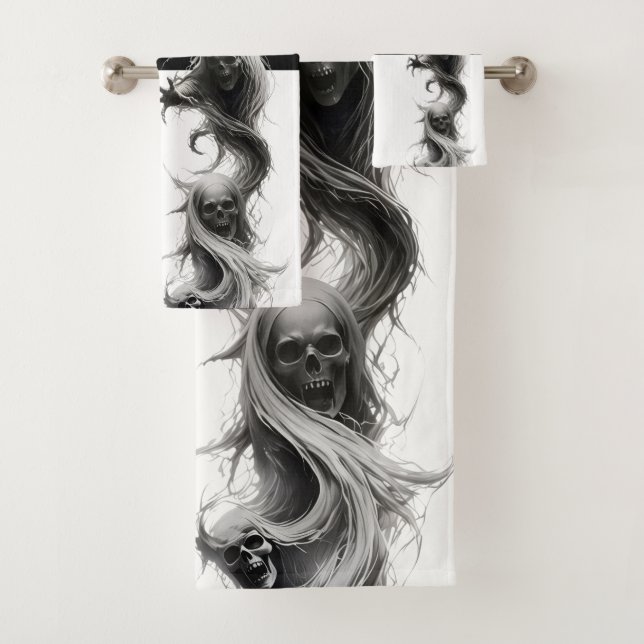 Dark Gothic Skull Bath Towel Set (Insitu)