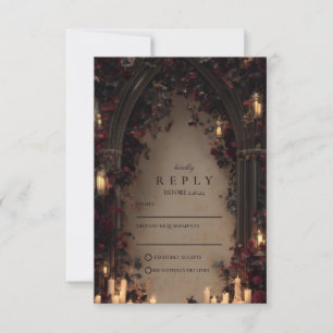 Dark Gothic Skull Floral Wedding RSVP Card