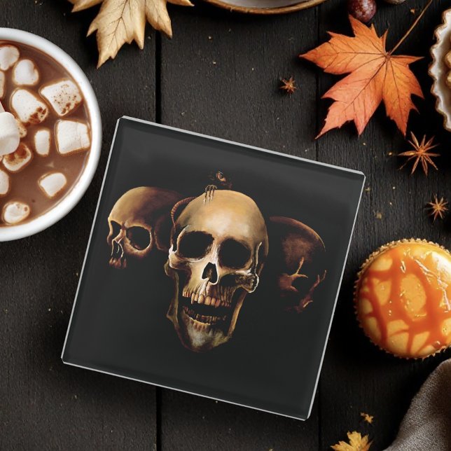Dark Gothic Skulls Human Black Trio Creature Glass Coaster (Creator Uploaded)