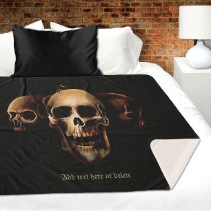 Dark Gothic Skulls Human Black Trio Creature Sherpa Blanket