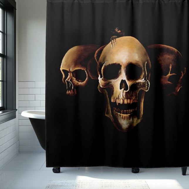 Dark Gothic Skulls Human Black Trio Creature Shower Curtain (Creator Uploaded)