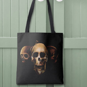 Dark Gothic Skulls Human Black Trio Creature Tote Bag