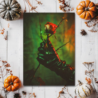 Dark Gothic Thorny Red Rose in Hand Romantic Postcard