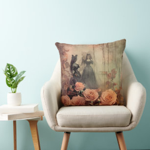 Dark Gothic Victorian Rose Portrait Cushion