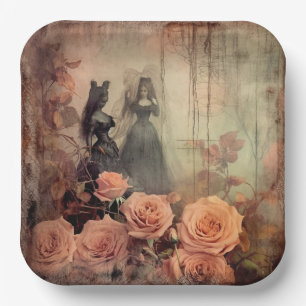 Dark Gothic Victorian Rose Portrait Paper Plate