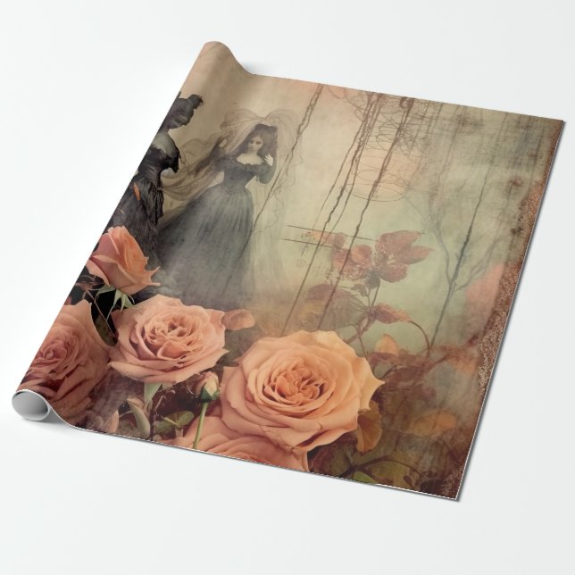 Dark Gothic Victorian Rose Portrait Wrapping Paper (Unrolled)