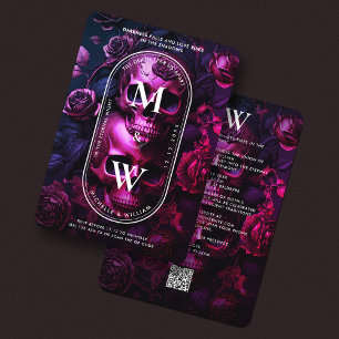 Dark Gothic Wedding Skull Roses Elegant Burgundy Invitation