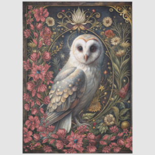 Dark Gothic White Owl Floral Abstract Art  Tissue Paper